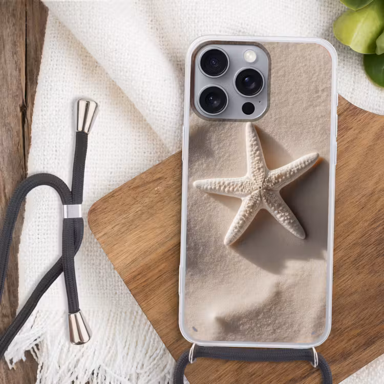 Strand - Zeester - Zand - Beige Hoesje iPhone 16 Pro Max met koord klein -sfeer4