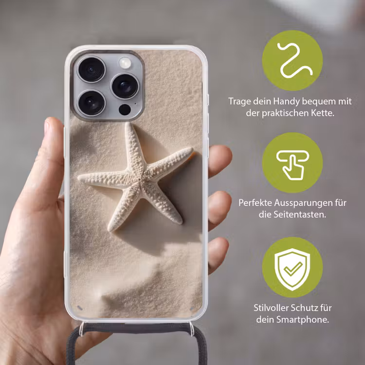 Strand - Zeester - Zand - Beige Hoesje iPhone 16 Pro Max met koord klein -sfeer2_DE