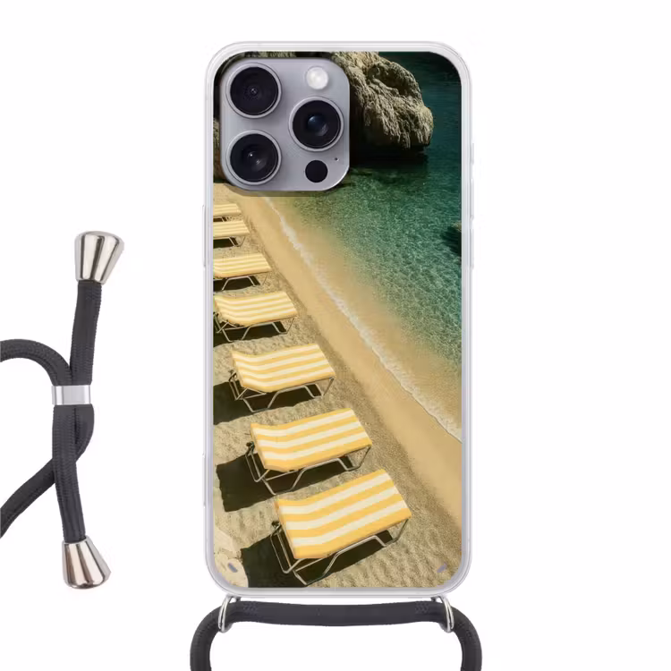Strandbedden - Zee - Stenen - Baai Hoesje iPhone 16 Pro Max met koord klein -3d