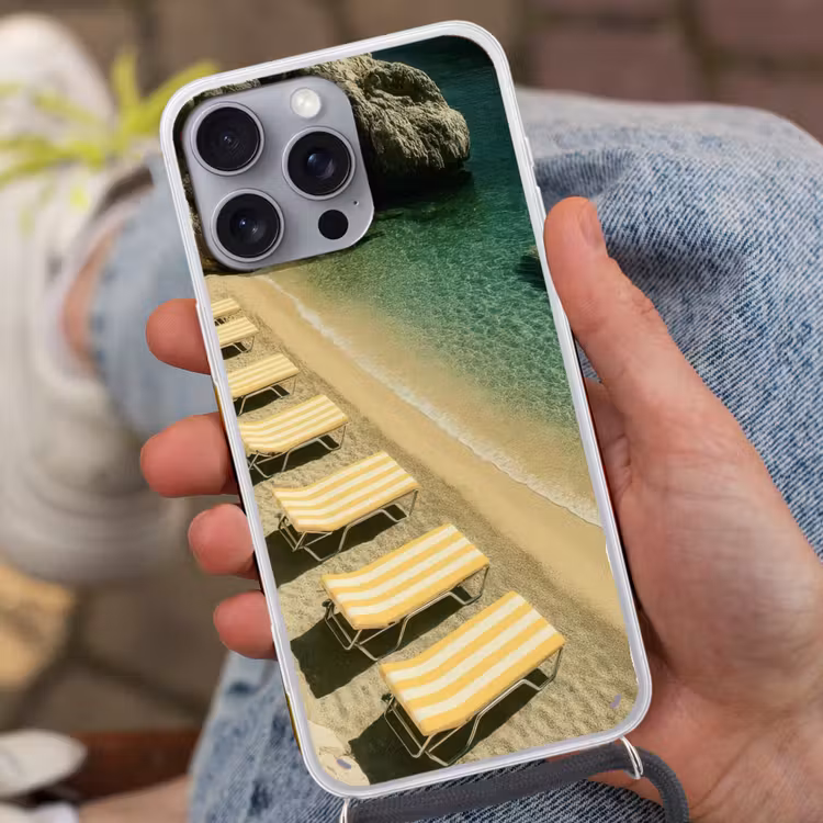 Strandbedden - Zee - Stenen - Baai Hoesje iPhone 16 Pro Max met koord klein -sfeer3
