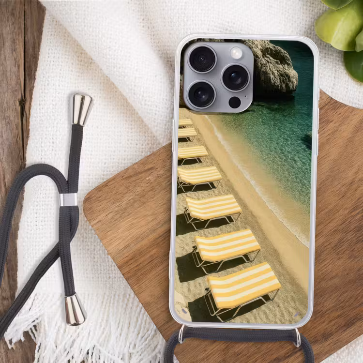 Strandbedden - Zee - Stenen - Baai Hoesje iPhone 16 Pro Max met koord klein -sfeer4
