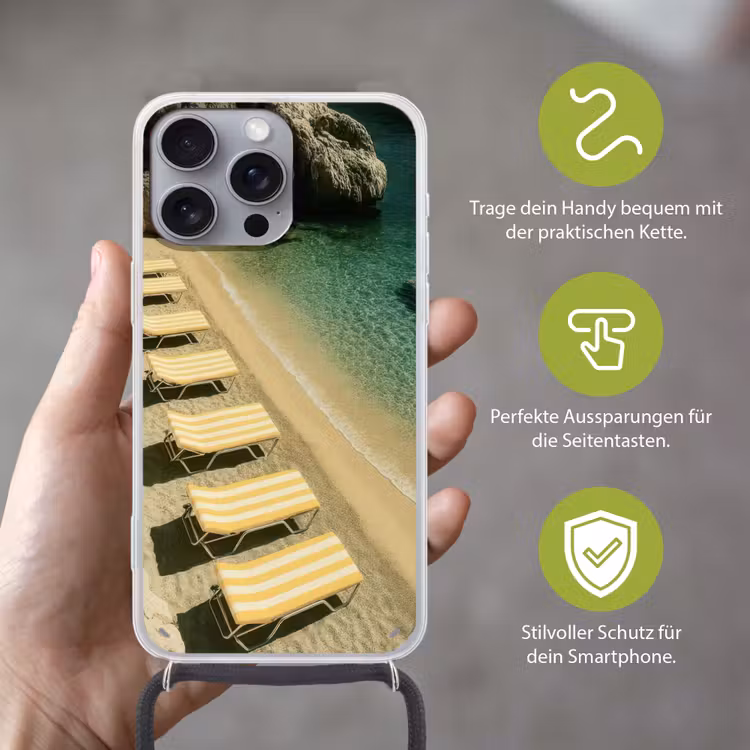 Strandbedden - Zee - Stenen - Baai Hoesje iPhone 16 Pro Max met koord klein -sfeer2_DE