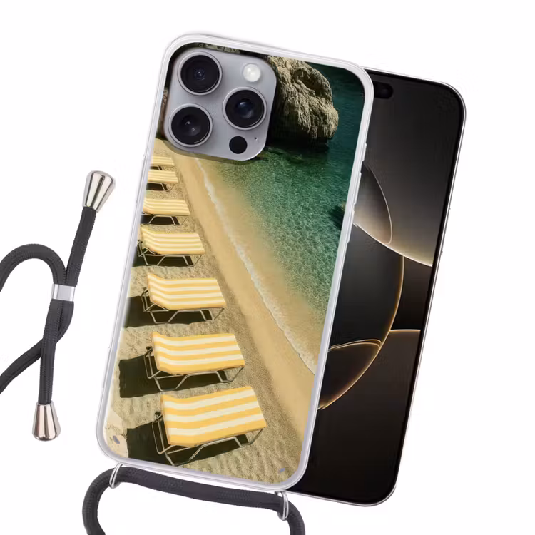 Strandbedden - Zee - Stenen - Baai Hoesje iPhone 16 Pro Max met koord klein -sfeer1