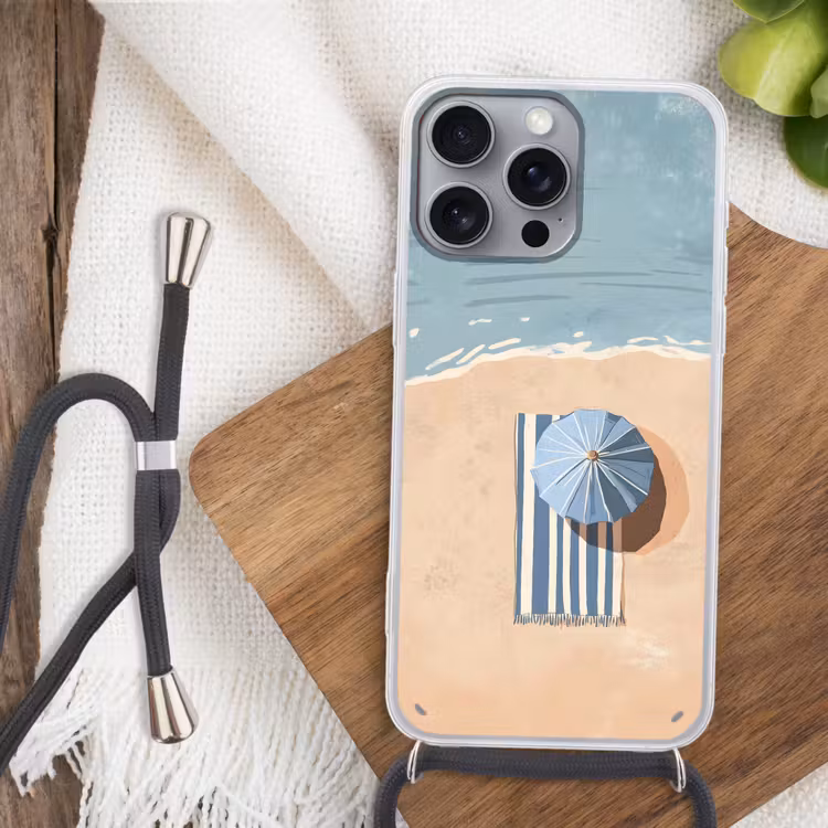 Strandlaken - Strepen - Parasol - Strand Hoesje iPhone 16 Pro Max met koord klein -sfeer4