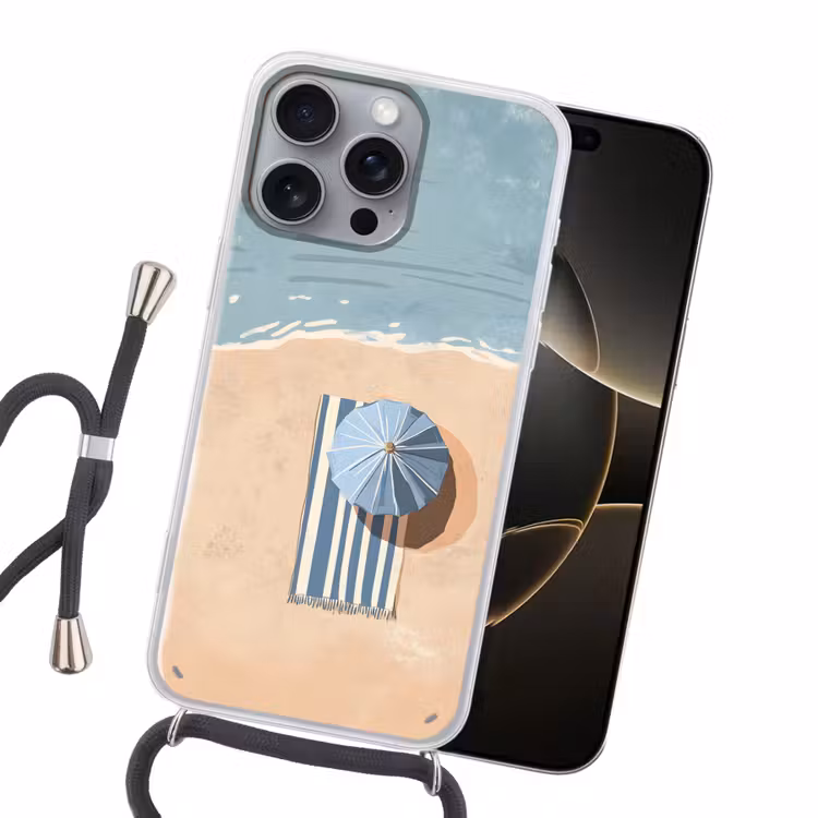 Strandlaken - Strepen - Parasol - Strand Hoesje iPhone 16 Pro Max met koord klein -sfeer1