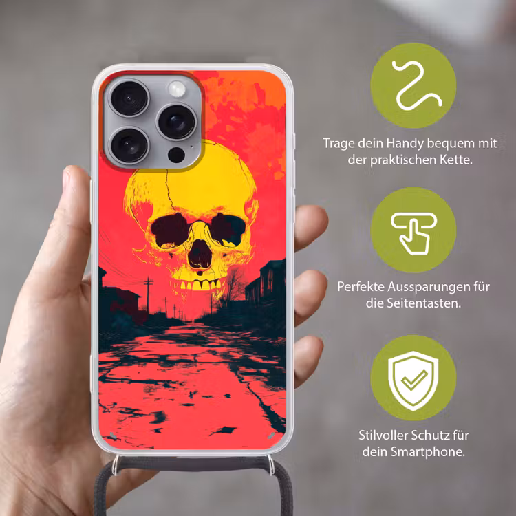 Straat - Verlaten - Schedel - Geel Hoesje iPhone 16 Pro Max met koord klein -sfeer2_DE