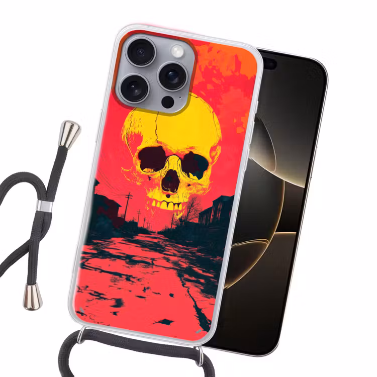 Straat - Verlaten - Schedel - Geel Hoesje iPhone 16 Pro Max met koord klein -sfeer1
