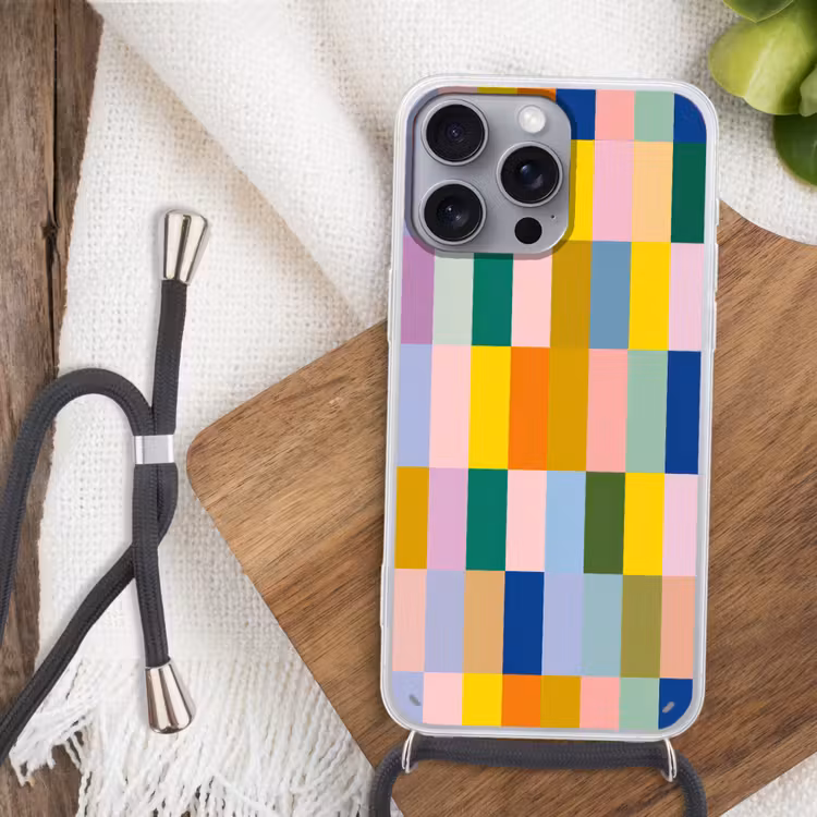 Stroken - Blauw - Patroon - Abstract Hoesje iPhone 16 Pro Max met koord klein -sfeer4