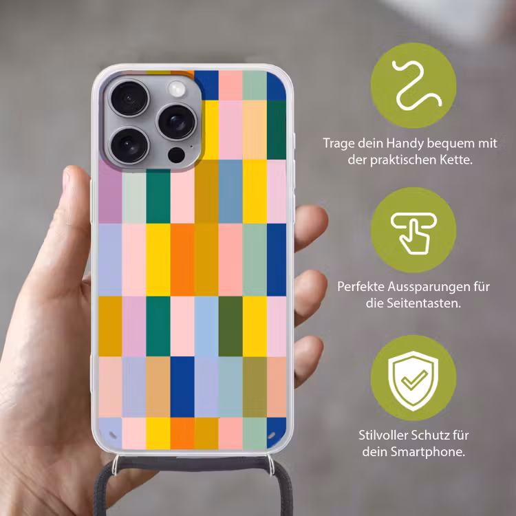 Stroken - Blauw - Patroon - Abstract Hoesje iPhone 16 Pro Max met koord klein -sfeer2_DE