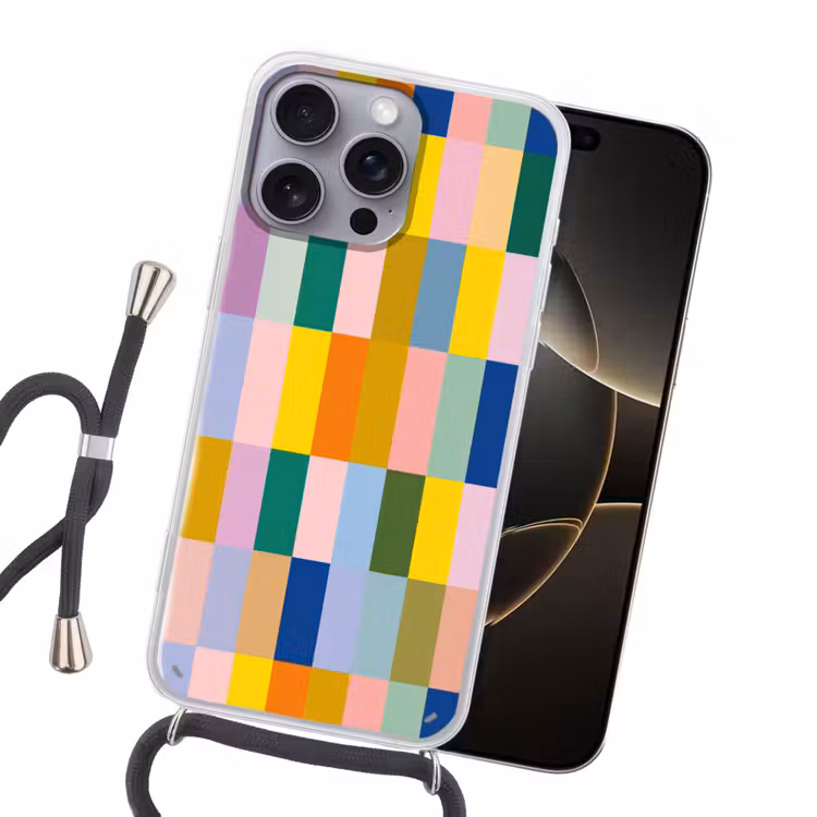 Stroken - Blauw - Patroon - Abstract Hoesje iPhone 16 Pro Max met koord klein -sfeer1