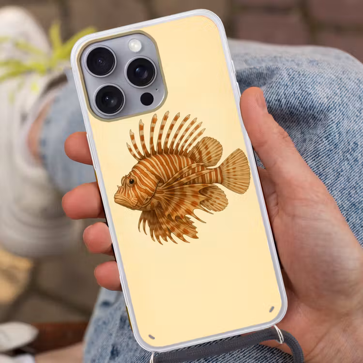 Strepen - Vis - Rond - Stekels Hoesje iPhone 16 Pro Max met koord klein -sfeer3