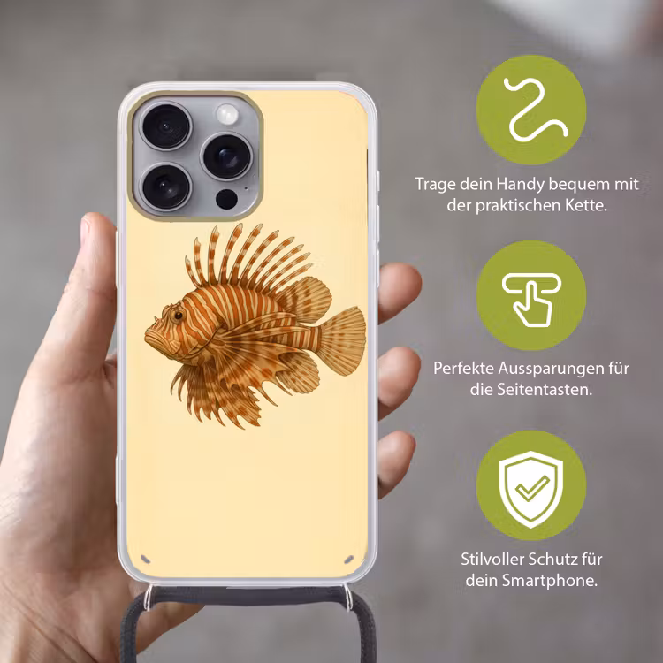 Strepen - Vis - Rond - Stekels Hoesje iPhone 16 Pro Max met koord klein -sfeer2_DE
