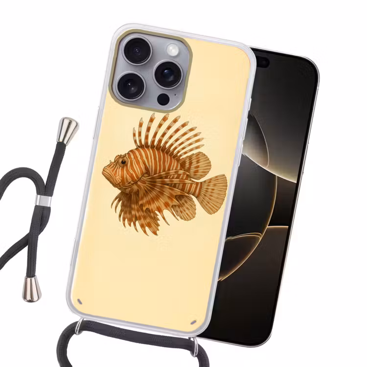 Strepen - Vis - Rond - Stekels Hoesje iPhone 16 Pro Max met koord klein -sfeer1
