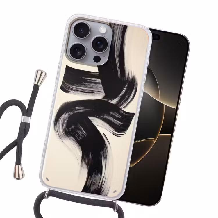 Strepen - Zwart - Abstract Hoesje iPhone 16 Pro Max met koord klein -sfeer1