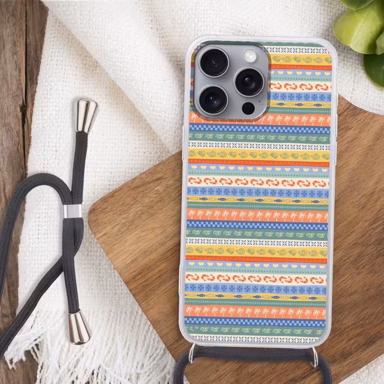 Zee - Sfeer - Oester - Garnaal Hoesje iPhone 16 Pro Max met koord klein 804 -sfeer4