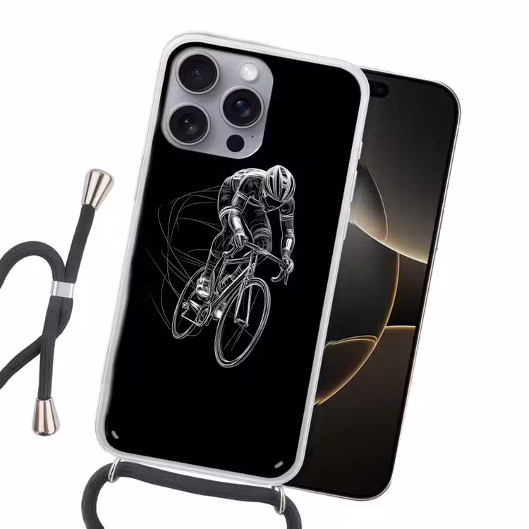 Lijntekening - Wit - Wielrennen - Snelheid Hoesje iPhone 16 Pro Max met koord klein -sfeer1
