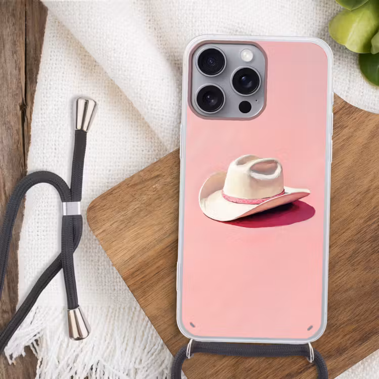 Zomers - Hoed - Roze Hoesje iPhone 16 Pro Max met koord klein -sfeer4