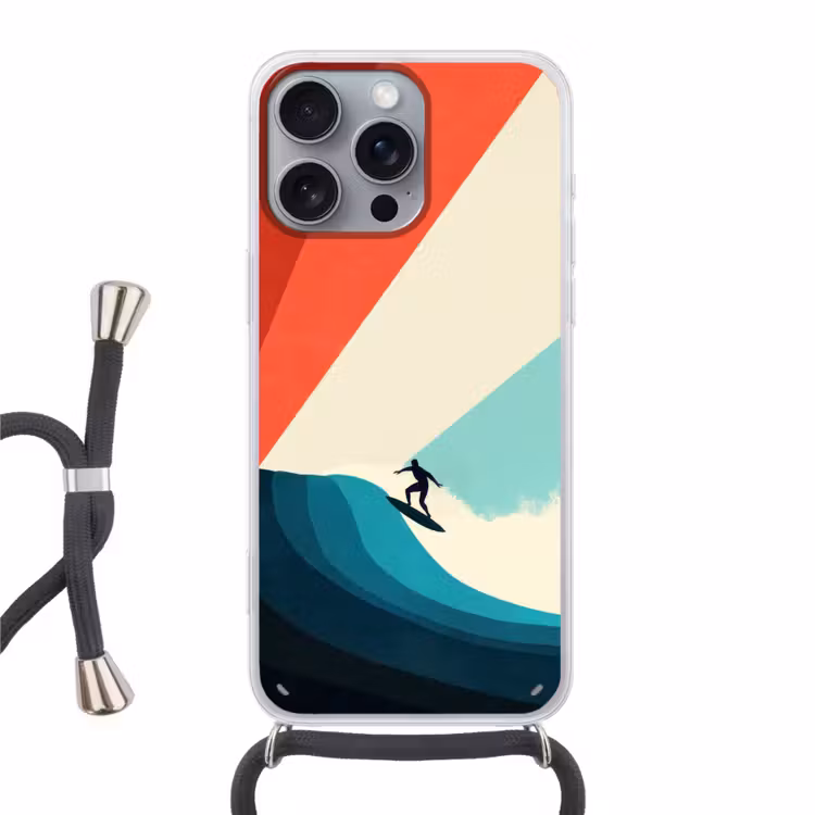Surfer - Abstract - Golven - Zonnestralen Hoesje iPhone 16 Pro Max met koord klein -3d