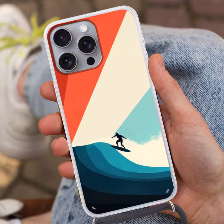 Surfer - Abstract - Golven - Zonnestralen Hoesje iPhone 16 Pro Max met koord klein -sfeer3