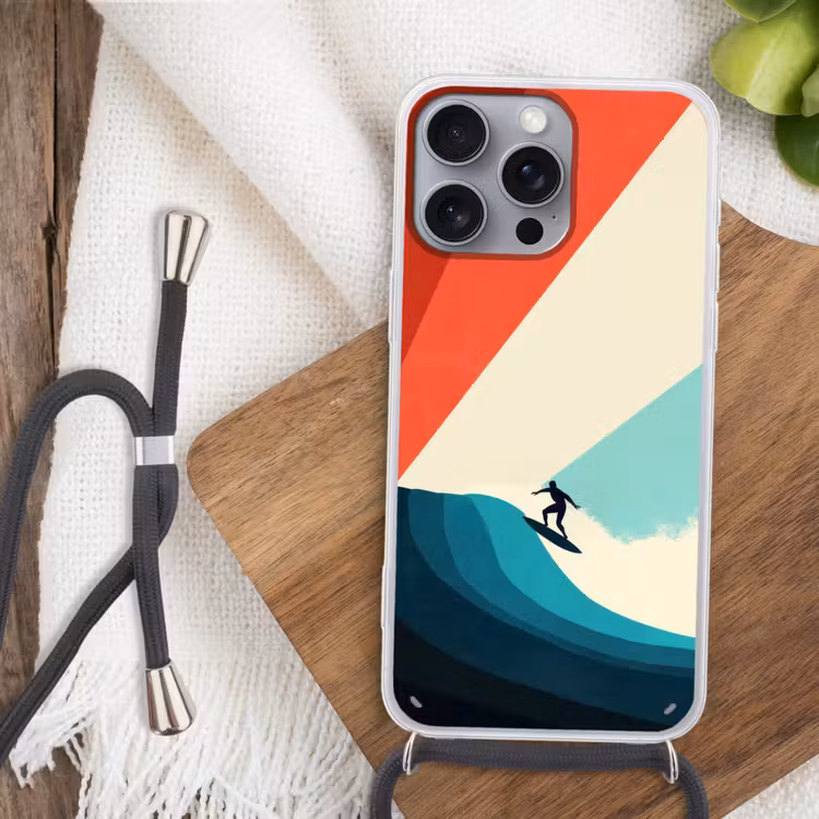 Surfer - Abstract - Golven - Zonnestralen Hoesje iPhone 16 Pro Max met koord klein -sfeer4