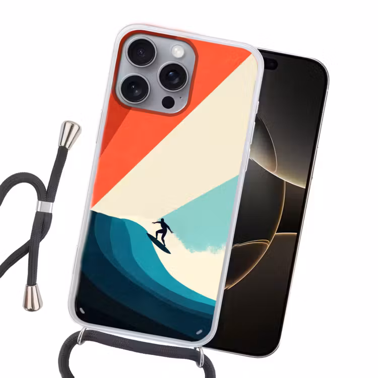 Surfer - Abstract - Golven - Zonnestralen Hoesje iPhone 16 Pro Max met koord klein -sfeer1