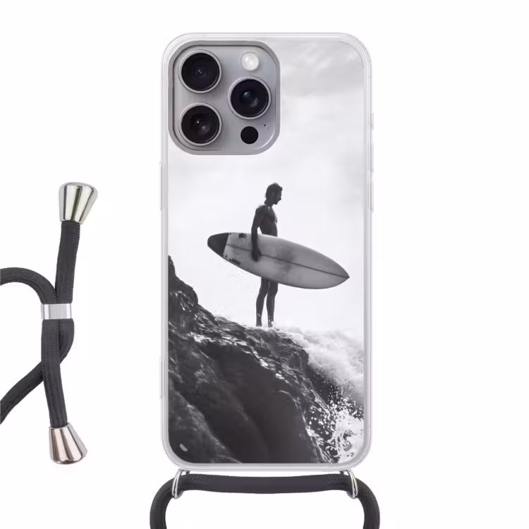 Surfer - Rots - Oceaan - Golven Hoesje iPhone 16 Pro Max met koord klein -3d