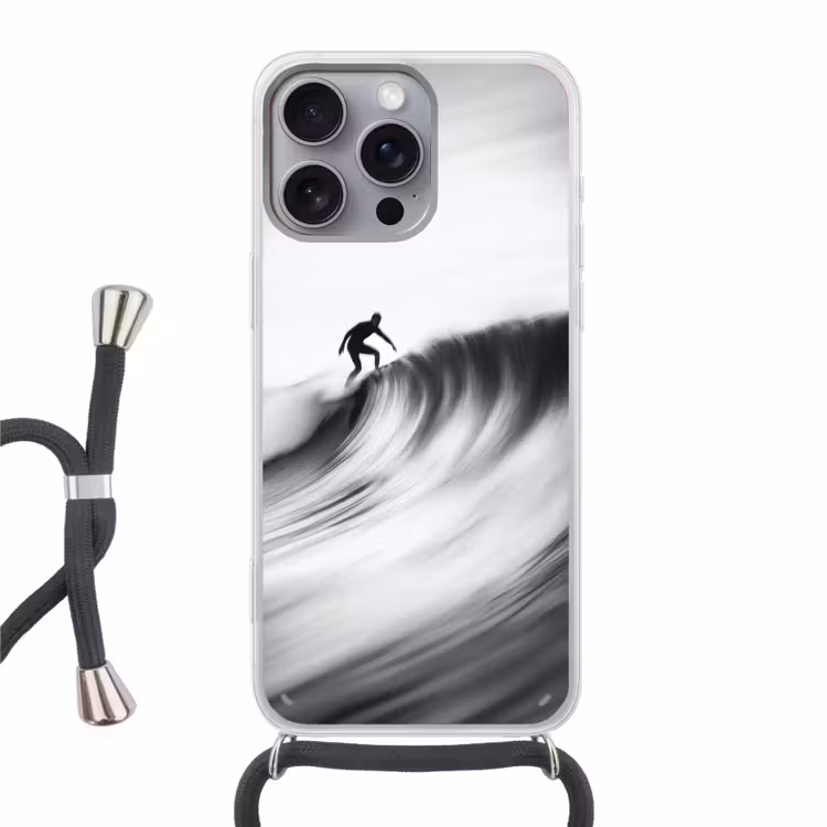 Surfer - Golf - Vervaagd - Zwart Hoesje iPhone 16 Pro Max met koord klein -3d