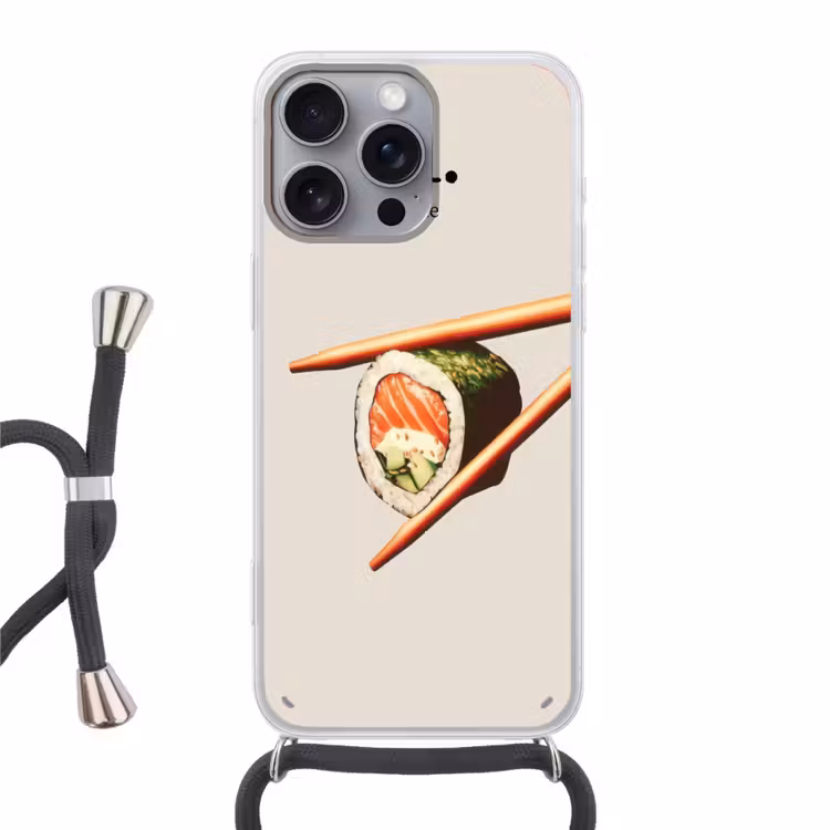 Sushi - Zalm - Rijst - Japans Hoesje iPhone 16 Pro Max met koord klein -3d
