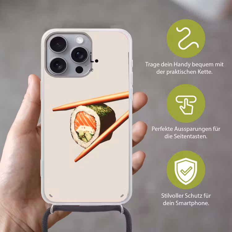 Sushi - Zalm - Rijst - Japans Hoesje iPhone 16 Pro Max met koord klein -sfeer2_DE
