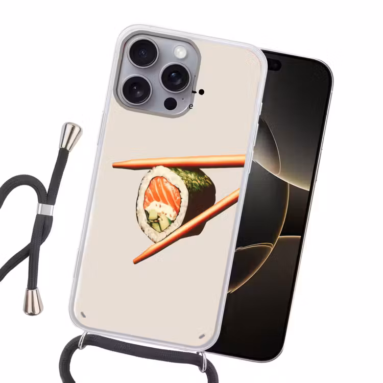 Sushi - Zalm - Rijst - Japans Hoesje iPhone 16 Pro Max met koord klein -sfeer1