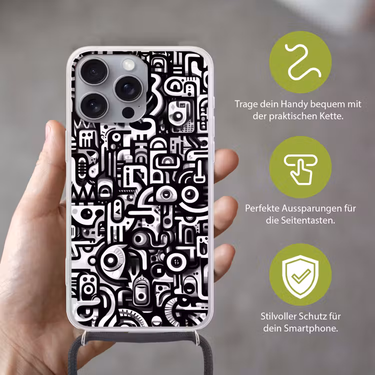 Symbolen - Abstract - Grafisch - Zwart Hoesje iPhone 16 Pro Max met koord klein -sfeer2_DE