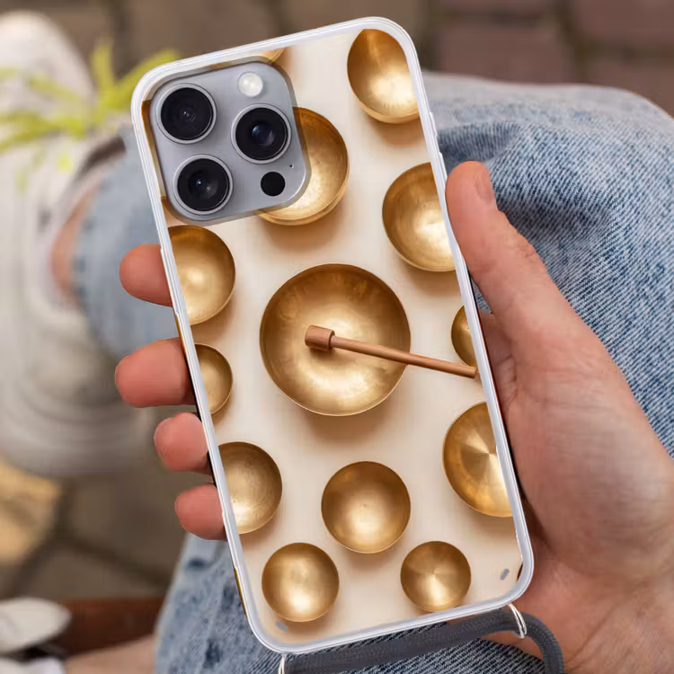 Symmetrisch - Goud - Brons - Balans Hoesje iPhone 16 Pro Max met koord klein -sfeer3