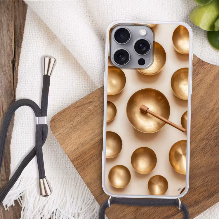Symmetrisch - Goud - Brons - Balans Hoesje iPhone 16 Pro Max met koord klein -sfeer4