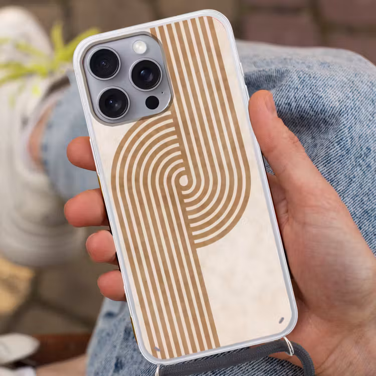 Symmetrische bocht - Koperkleurig Hoesje iPhone 16 Pro Max met koord klein -sfeer3