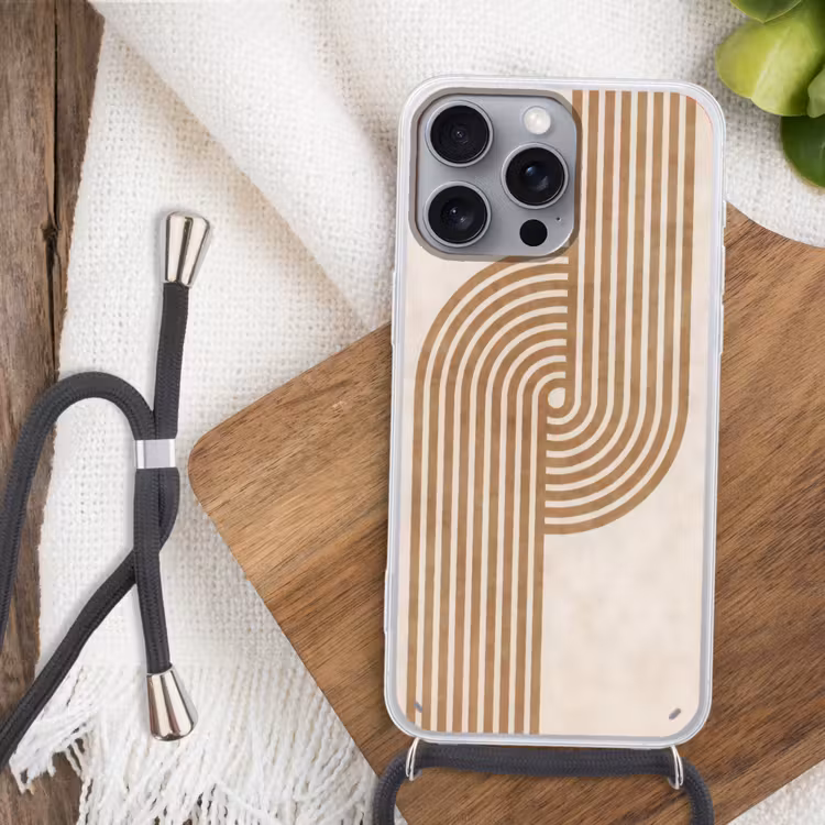 Symmetrische bocht - Koperkleurig Hoesje iPhone 16 Pro Max met koord klein -sfeer4