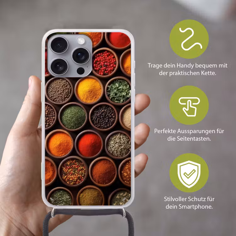 Bakjes - Hout - Kruiden - Kleurrijk Hoesje iPhone 16 Pro Max met koord klein -sfeer2_DE