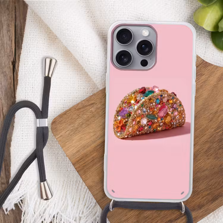Taco - Kleurrijk - Edelstenen - Goud Hoesje iPhone 16 Pro Max met koord klein -sfeer4