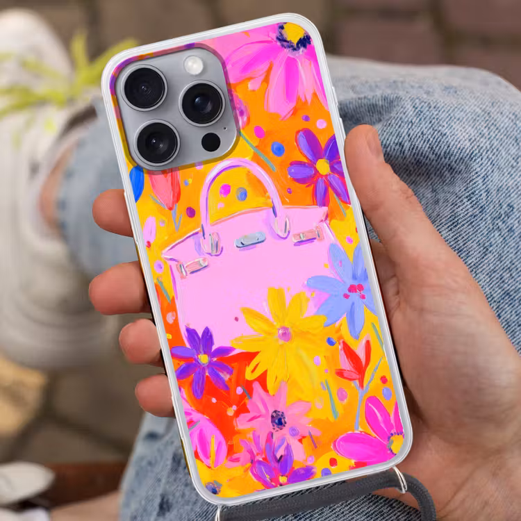 Tas - Roze - Bloemen Hoesje iPhone 16 Pro Max met koord klein -sfeer3