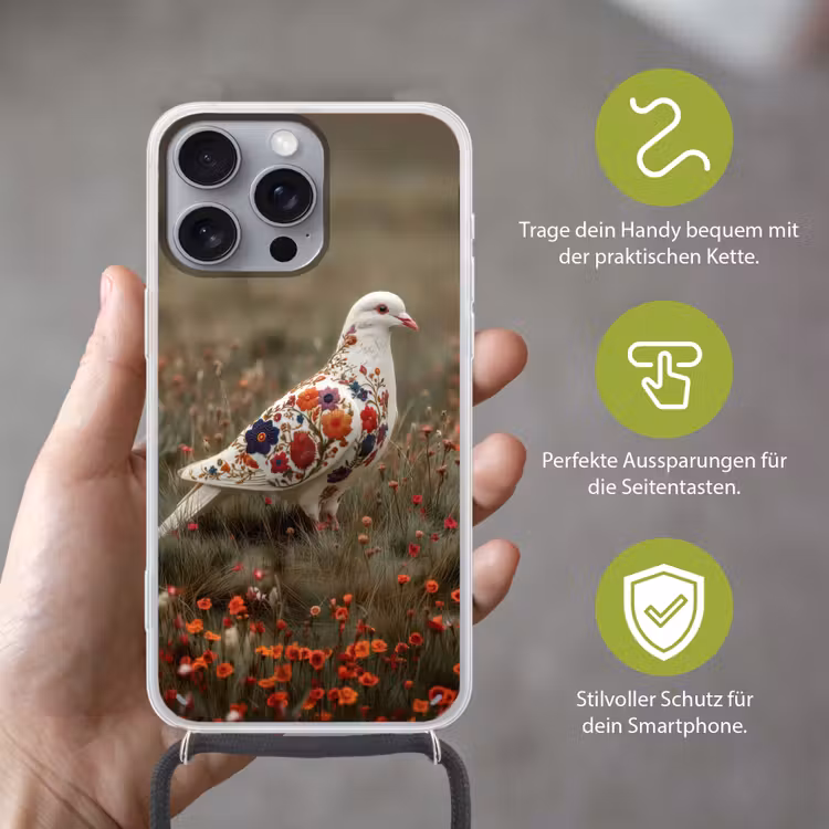 Duif - Bloemen - Natuur Hoesje iPhone 16 Pro Max met koord klein -sfeer2_DE