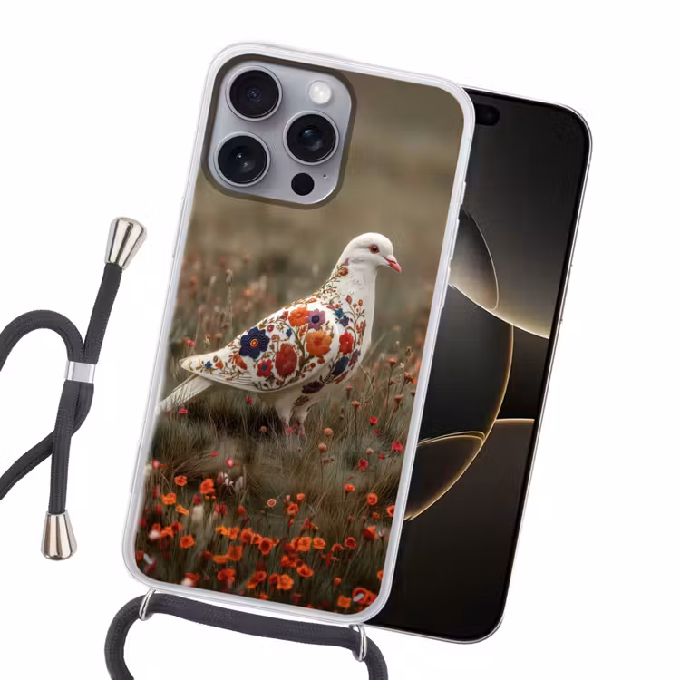 Duif - Bloemen - Natuur Hoesje iPhone 16 Pro Max met koord klein -sfeer1