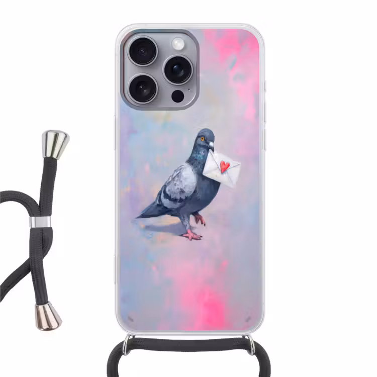 Duif - Envelop - Paars Hoesje iPhone 16 Pro Max met koord klein -3d