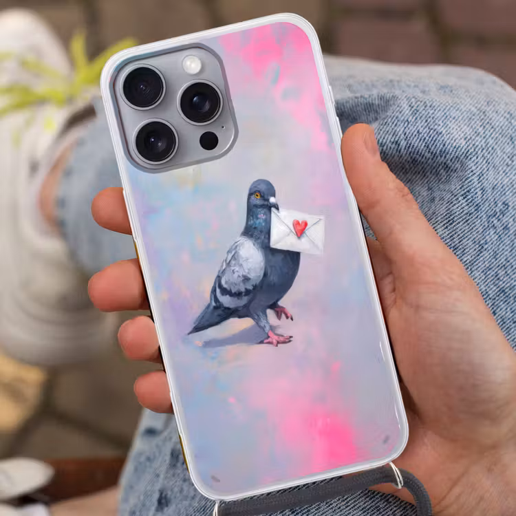 Duif - Envelop - Paars Hoesje iPhone 16 Pro Max met koord klein -sfeer3
