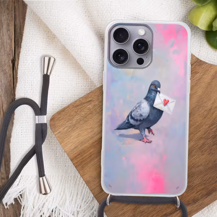 Duif - Envelop - Paars Hoesje iPhone 16 Pro Max met koord klein -sfeer4