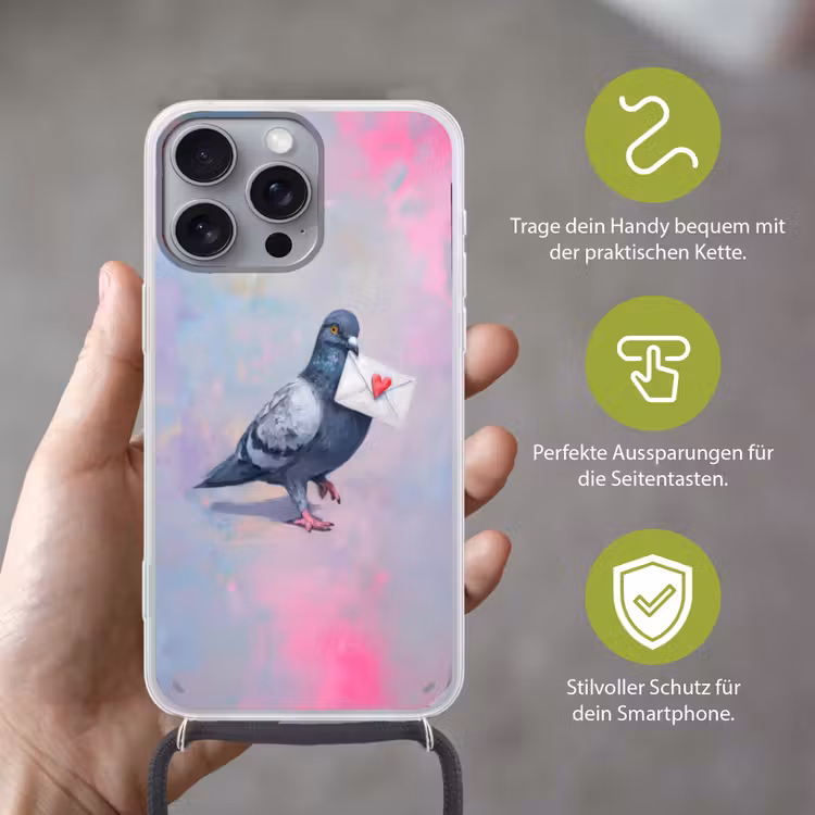 Duif - Envelop - Paars Hoesje iPhone 16 Pro Max met koord klein -sfeer2_DE