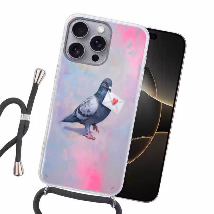 Duif - Envelop - Paars Hoesje iPhone 16 Pro Max met koord klein -sfeer1
