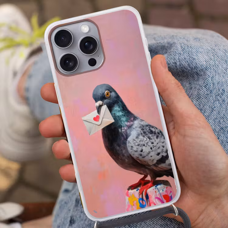 Duif - Envelop - Roze - Close up Hoesje iPhone 16 Pro Max met koord klein -sfeer3
