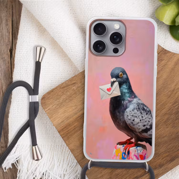 Duif - Envelop - Roze - Close up Hoesje iPhone 16 Pro Max met koord klein -sfeer4