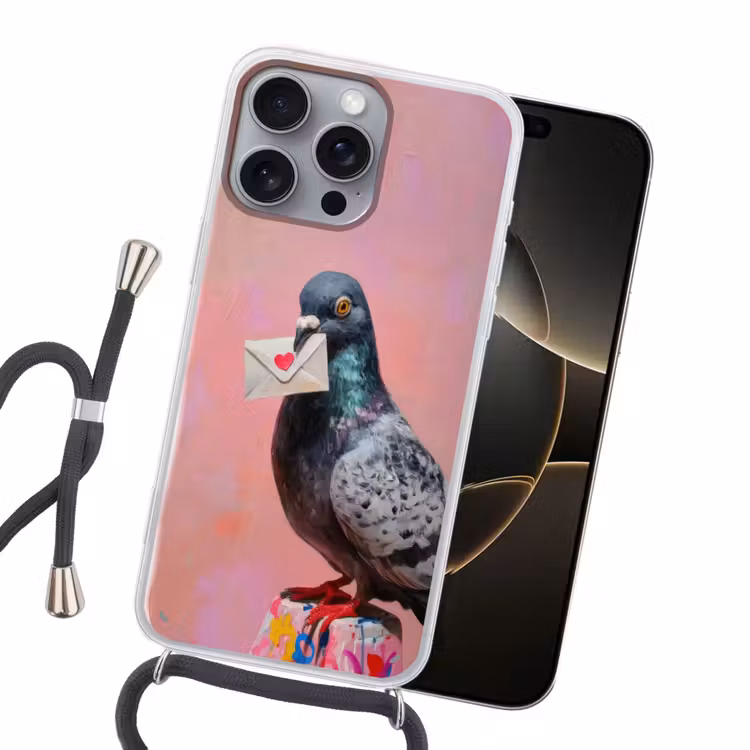 Duif - Envelop - Roze - Close up Hoesje iPhone 16 Pro Max met koord klein -sfeer1