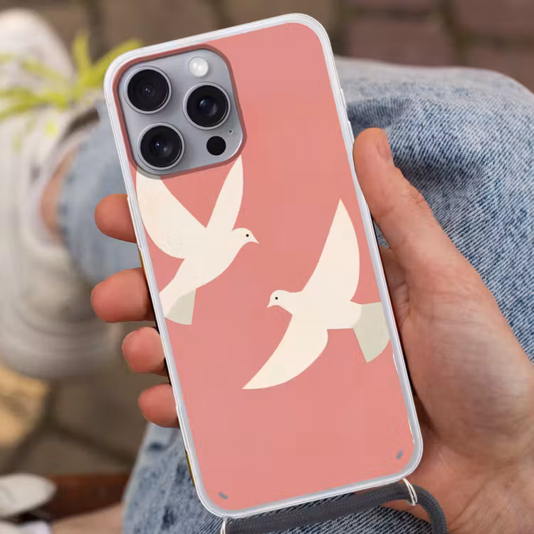 Duiven - Wit - Sierlijk Hoesje iPhone 16 Pro Max met koord klein -sfeer3