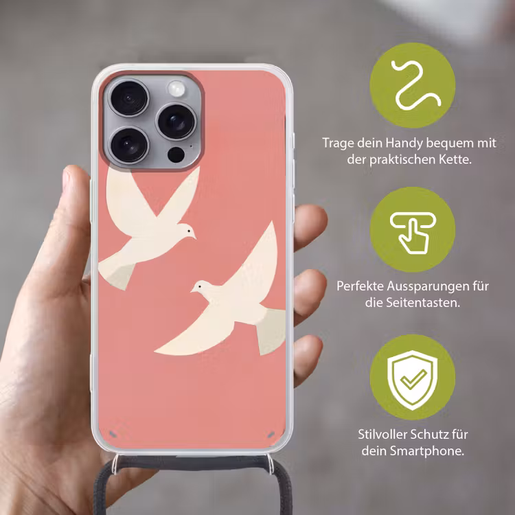 Duiven - Wit - Sierlijk Hoesje iPhone 16 Pro Max met koord klein -sfeer2_DE